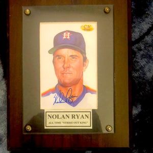 NOLAN RYAN PICTURE FRAME SIGNED BLUE MARKER. ALL TIME- STRIKE OUT KING!!